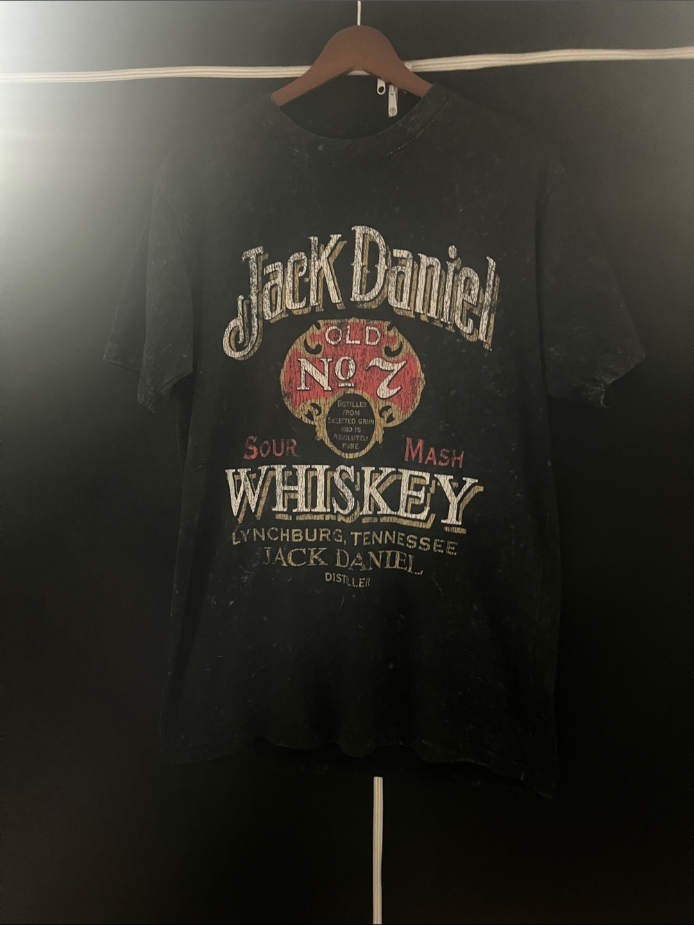 Jack Daniel's Black Short Sleeve Tee with Red and White Graphic.